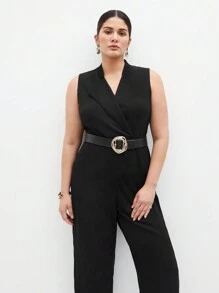 BizChic Kích thước lớn Vòng cổ Giải trí Không tay Áo liền quần Với Giò thẳng Quần - màu đen - Xem 6