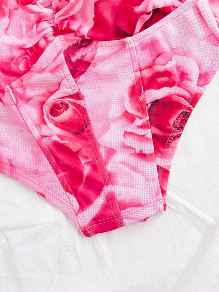 Women's Floral Print Bell Sleeve Halter T-Shirt