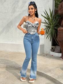 Soleia Women's Asymmetrical Hem Printed Spaghetti Strap Tank Top