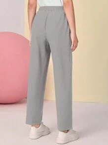 Mulvari Ladies' Solid Color Elastic Waist Long Pants - Light Grey - View 2