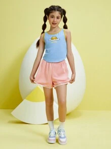 Gudetama X SHEIN Tween Girl Cartoon Graphic Ringer Tank Top