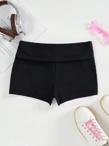 SHEIN EZwear Women's  Diamond Studded Letter Print Shorts - Black - View 4