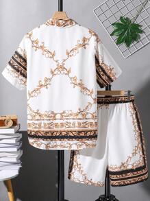 SHEIN 青少年男孩巴洛克印花襯衫和短褲套裝 - 彩色 - 查看 6