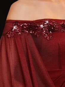 Modelyn Burgundy Red Women's Off Shoulder Cape Sleeve Bodycon Dress Long Evening Dresses - Burgundy - View 4