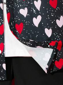 SHEIN Young Boy's Cute And Loose Heart Pattern Printed Shirt And Solid Color Shorts Set - Black - View 4