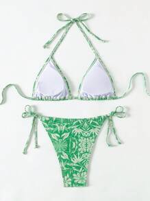 Ellen Morse Artist Floral Print Halter Neck Tie Bikini Set - Multicolor - View 2