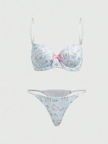 ROMWE Kawaii 可愛的泰迪熊設計有鋼圈女性內衣套裝 - 彩色 - 查看 1