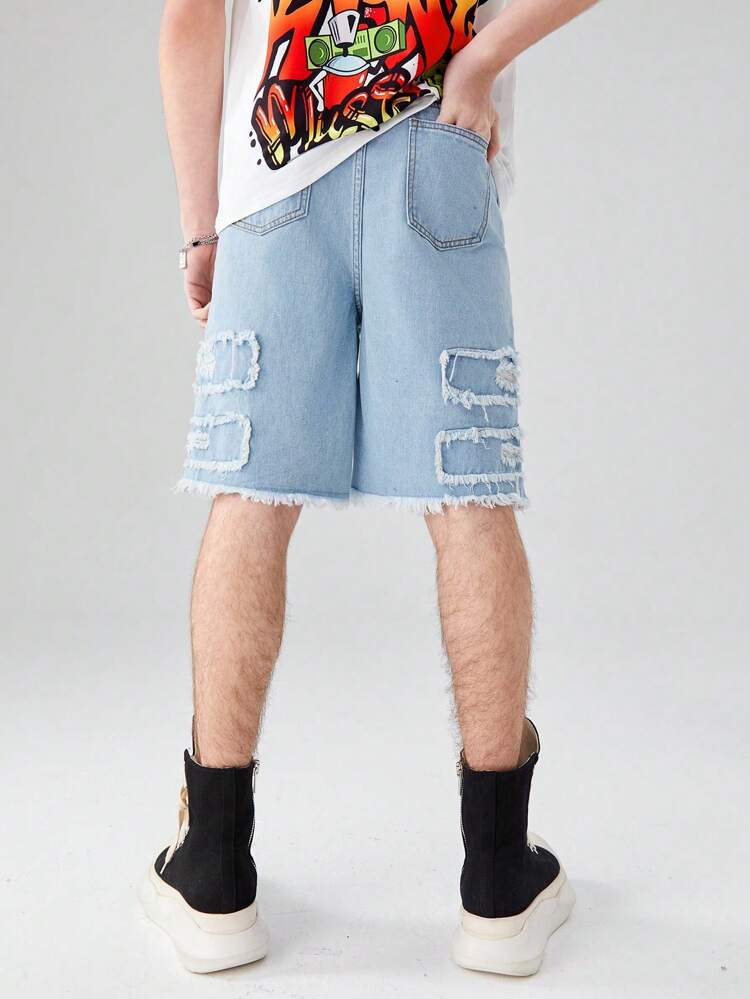 Street Fashion Ripped Utility Denim Shorts For Teenage Boys