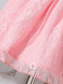 Baby Girl Pink Lace Embroidery Stand Collar Flower Elegant Gorgeous Casual Dress For Daily And Leisure In Spring And Summer - Multicolor - View 3