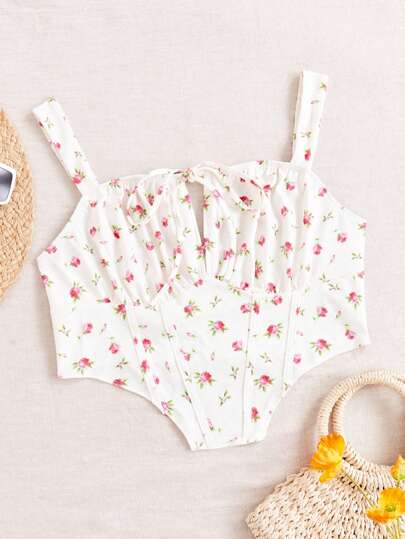 Soleia Plus Size Women's Floral Printed Vacation & Casual Slim Fit Tank Top