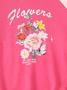 Tween Girls' Flower Pattern Crewneck Raglan Sleeve Sweatshirt