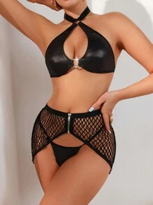 Kvinnors Fisknät Sexiga Underkläder 3 st/set ( För Musikfestival ) - Svart - Visa 4