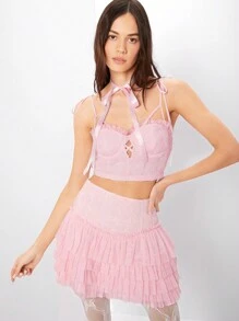 Enchnt 女式層疊荷葉邊裙子 - 粉色 - 查看 6