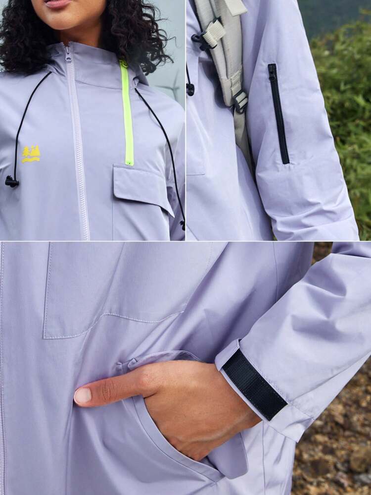Women's Outdoor Hooded Raincoat With Flip Design