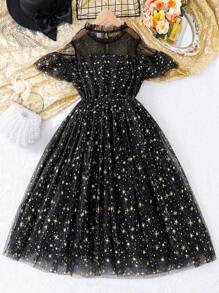 Teen Girl Gorgeous & Mesh Dress Perfect For Festival Party - Black - View 2