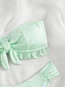 SHEIN Swim Solid Color Textured Split Bikini Set, Summer Beach - Mint Green - View 4