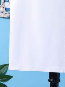 SHEIN Tween Boys' Palm Tree Print Tank Top And Shorts Set, School, Campus, College - Blue and White - View 6