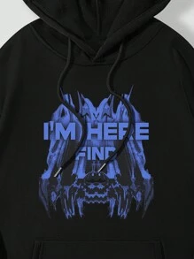 男士加大码标语印花卫衣 - 黑色 - 查看 5