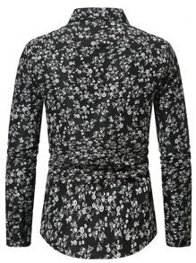 Manfinity Homme Men Long Sleeve Funny Graphic Collar Shirt With All-Over Print And Front Button Closure, For Dad And Me, Going Out, Daddy, For Fall - Black - View 2