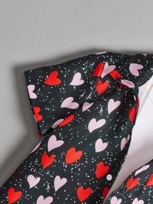 SHEIN Juego De Camisa De Manga Corta Con Estampado De Corazones Lindos Y Pantalones Cortos De Un Solo Color Para Niños Jóvenes - Rosa - Ver 5