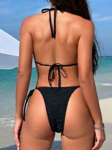 SHEIN Swim Women's Solid Color Halter Bikini Set, Separated Summer Beach - Black - View 2