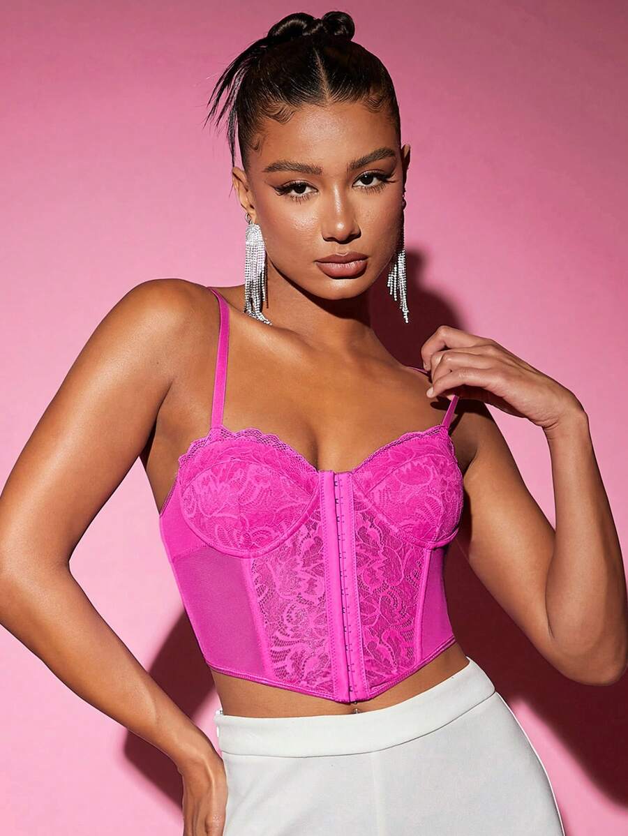 SHEIN BAE Áo nịt ngực Top Màu hồng Áo Mùa Xuân Hoa Mùa hè Áo hai dây Hoa Áo NỮ Áo ba lỗ - Màu Hồng Tươi - Xem 1