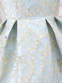 SHEIN Young Girl Jacquard Puff Sleeve Dress With Wide Hem - Mint Green - View 5