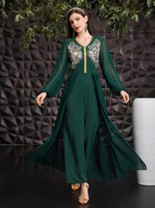 Al Najma بدلة قصيرة بأكمام الجرس المطرزة بالخرز للسيدات