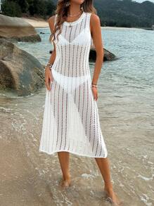 Breezaya 女士中空針織毛衣裙 - 白色 - 查看 7