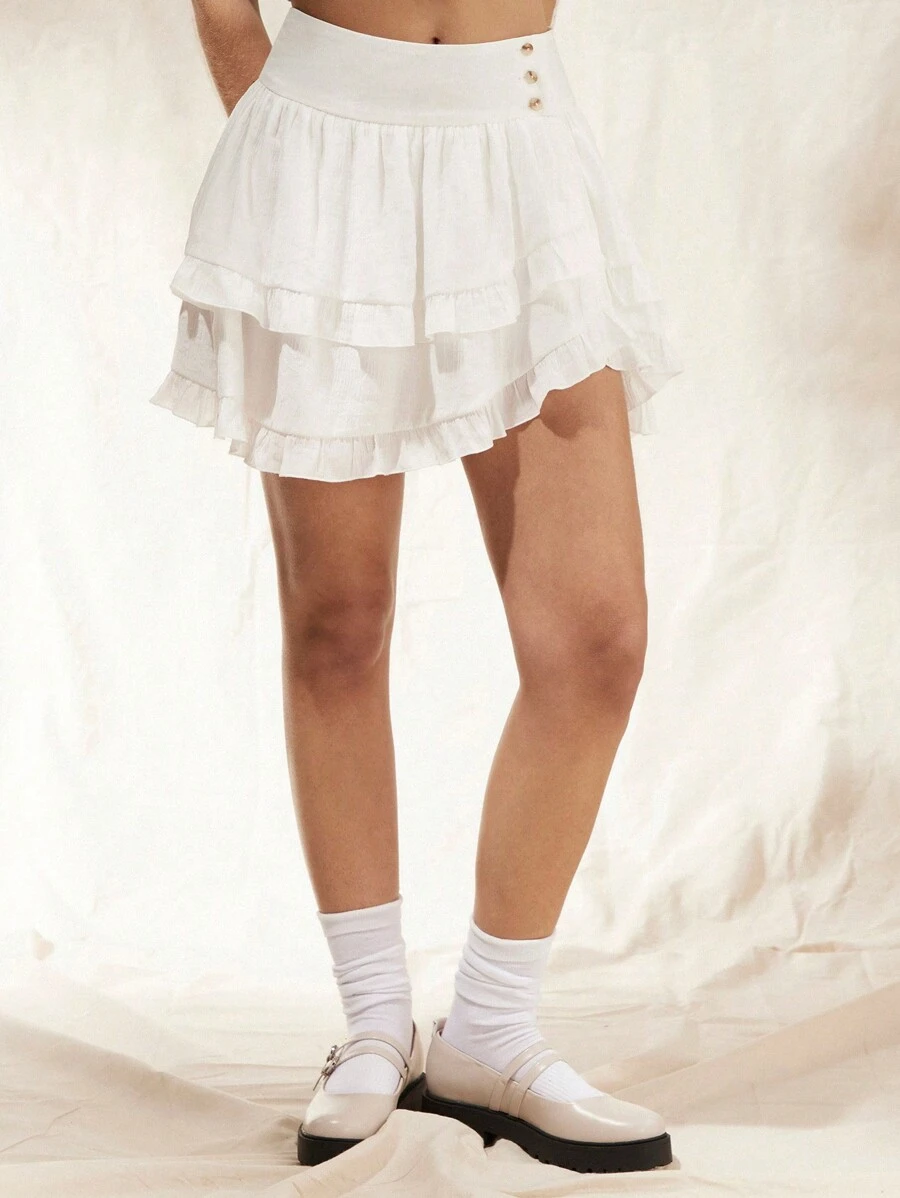 Forever 21 Button Decoration Ruffle Hem Skirt