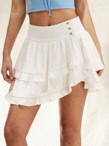 Forever 21 Button Decoration Ruffle Hem Skirt