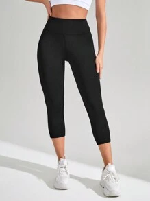 Easithlete Đơn giản Vá lại Yoga & Phòng thể dục Capri Xà cạp - màu đen - Xem 4