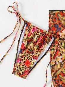 Swim SXY Summer Beach Women's Floral And Leopard Print Halter Neck Bikini Set