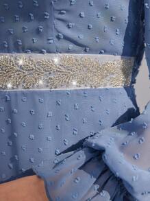 Modelyn Women's Swiss Dot Waist Cinched Arabian Dress Long Evening Dresses