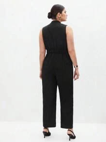 BizChic Kích thước lớn Vòng cổ Giải trí Không tay Áo liền quần Với Giò thẳng Quần - màu đen - Xem 2