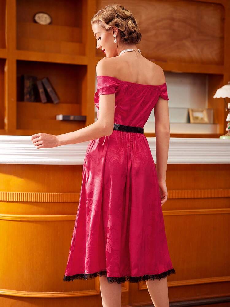 Women's Off Shoulder Jacquard Dress