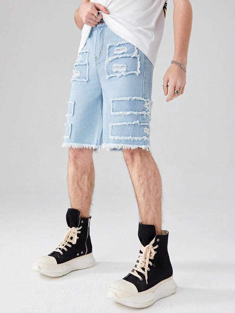 Street Fashion Ripped Utility Denim Shorts For Teenage Boys