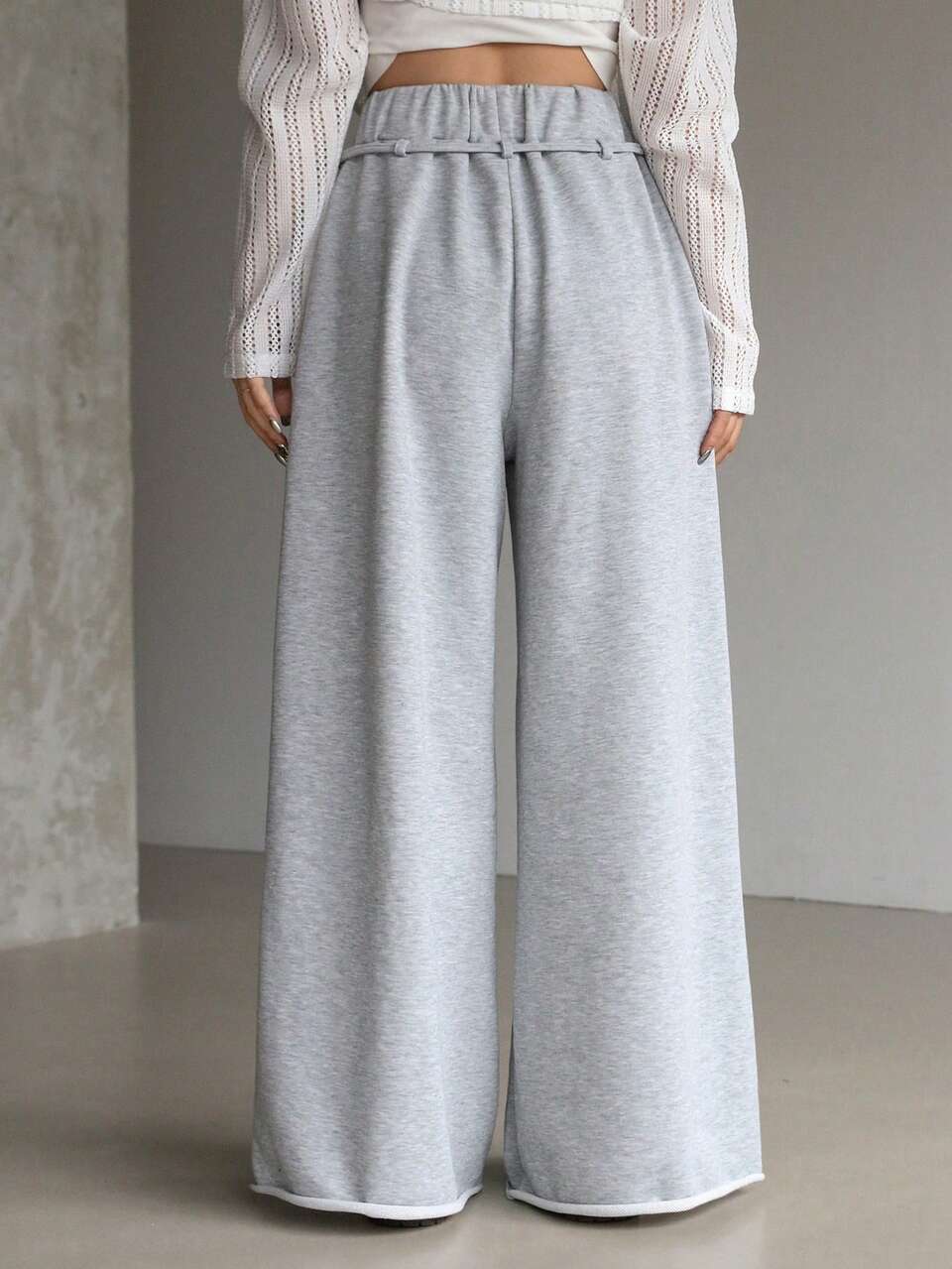 Solid Color Elastic Waist Wide Leg Pants