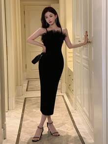 DAZY Đầm hai dây bó sát dành cho nữ Đầm dạ hội - màu đen - Xem 6