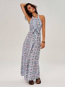 Bohemela Vacation Geometric Printed Halter Neck Women's Dress - Green - View 2