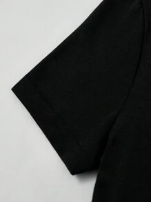 Elamini Solid Color Drawstring Side T-Shirt - Black - View 4