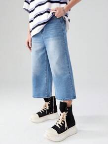 Thiếu niên con trai Phong cách đường phố Lỏng lẻo phù hợp Quần skinny Denim Quần jean - Rửa trung bình - Xem 1