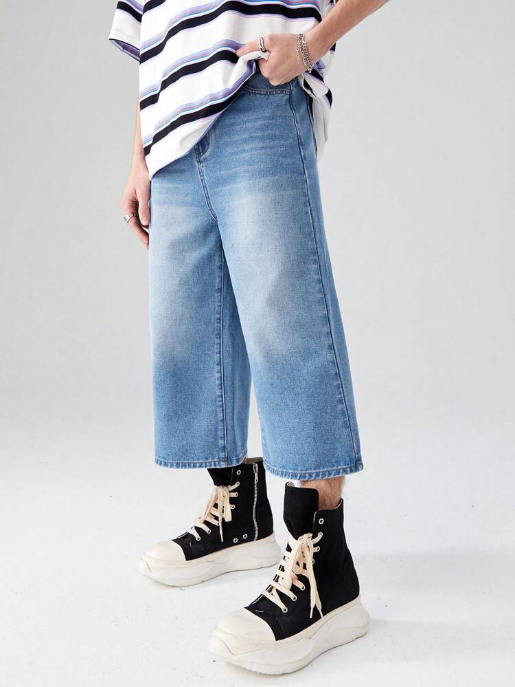 Teen Boy Street Style Loose Fit Elastic-Free Cropped Denim Jeans
