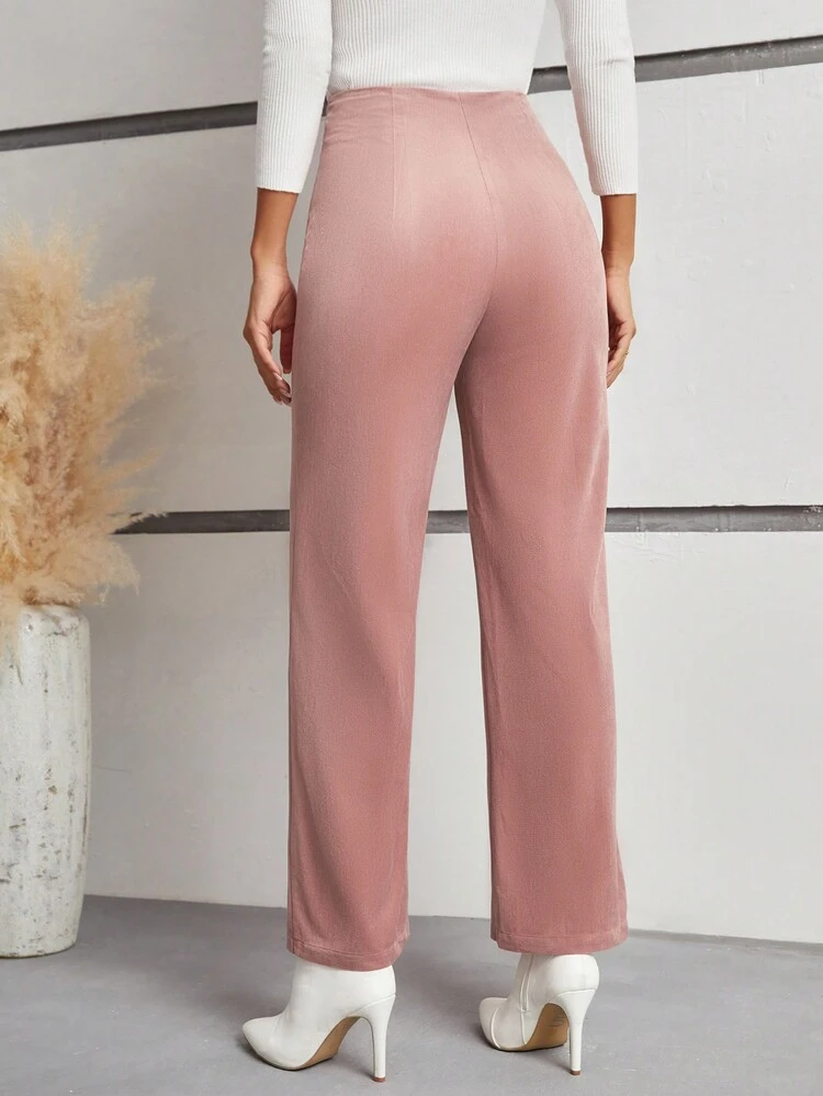 Women's Double-Breasted Button Flared Pants Winter Elegant Pink