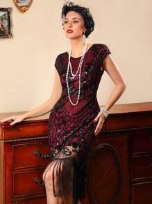 LVNES 1920 年代复古亮片下摆流苏连衣裙返校节派对礼服 - 彩色 - 查看 1