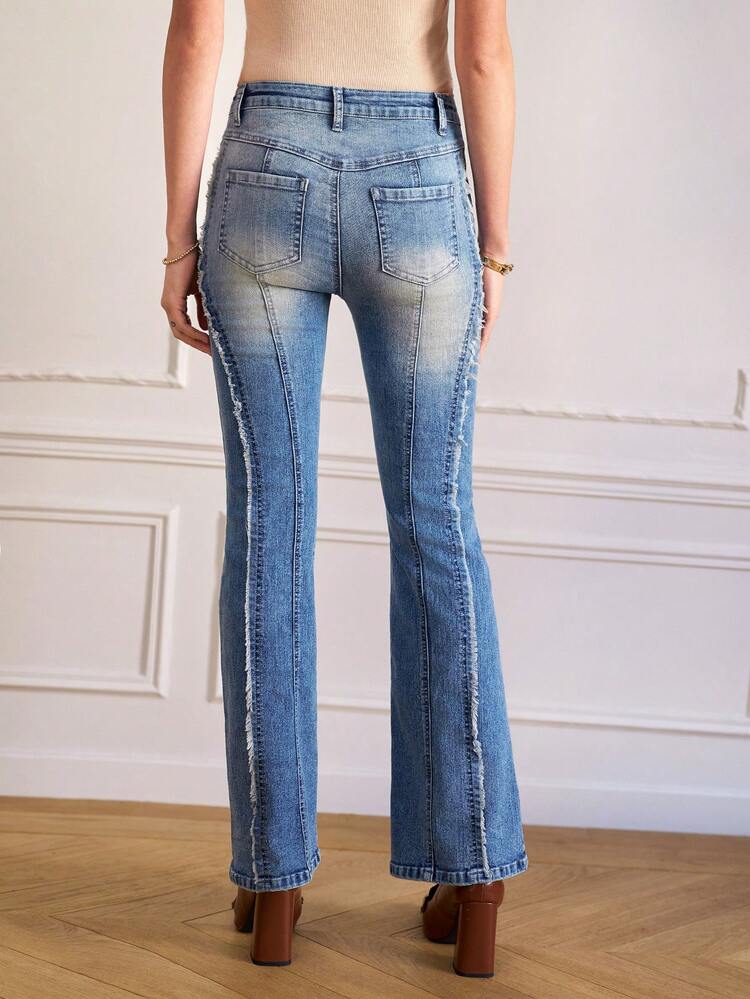 Women's Patchwork Frayed Hem Skinny Jeans Blue