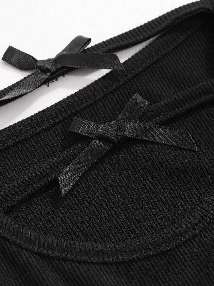 Bowknot Embellished Ribbed Knit Camisole Tank Top Going Out Tops Women