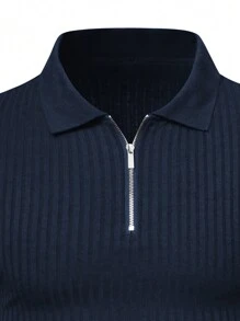 Manfinity Homme 男士半拉鍊短袖t恤和短褲套裝 - 藍色 - 查看 6