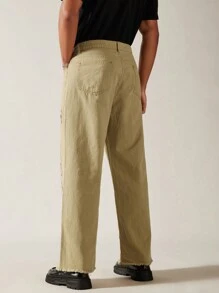 Manfinity VCAY Jeans évasés pour hommes avec imprimé floral et slogan - Kaki - Voir 2