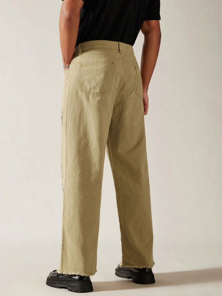Men's Flower & Slogan Print Flared Jeans